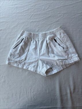aerie White Elastic-Waist Athletic Shorts with Zip Pockets